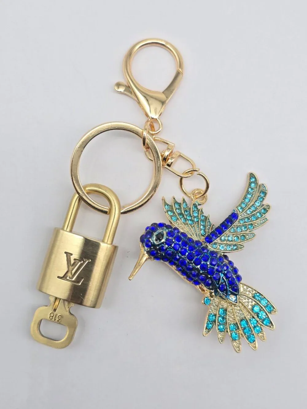 LV Gold Padlock 🔑 Authentic Louis Vuitton Charm + Unbranded Bird Keychain